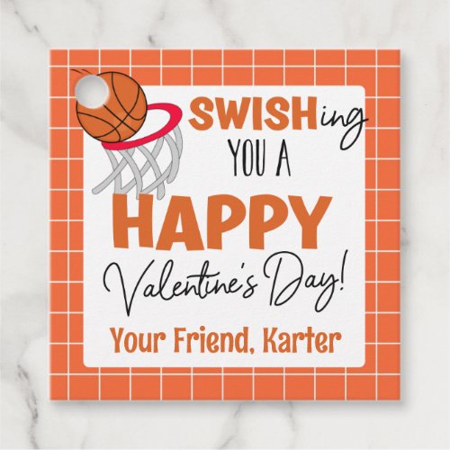 Personalized Swish Basketball Valentines Day Favor Tags