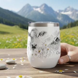 Personalized Swiss Alpine Cow Cottage Gift Thermal Wine Tumbler
