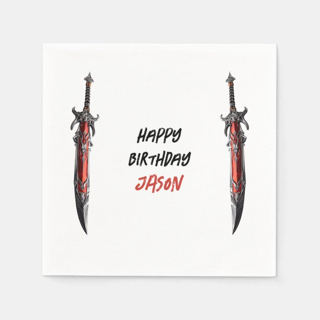 Personalized Sword Birthday Party  Napkins (Front)