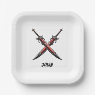 Personalized Sword Birthday Party Paper Plates