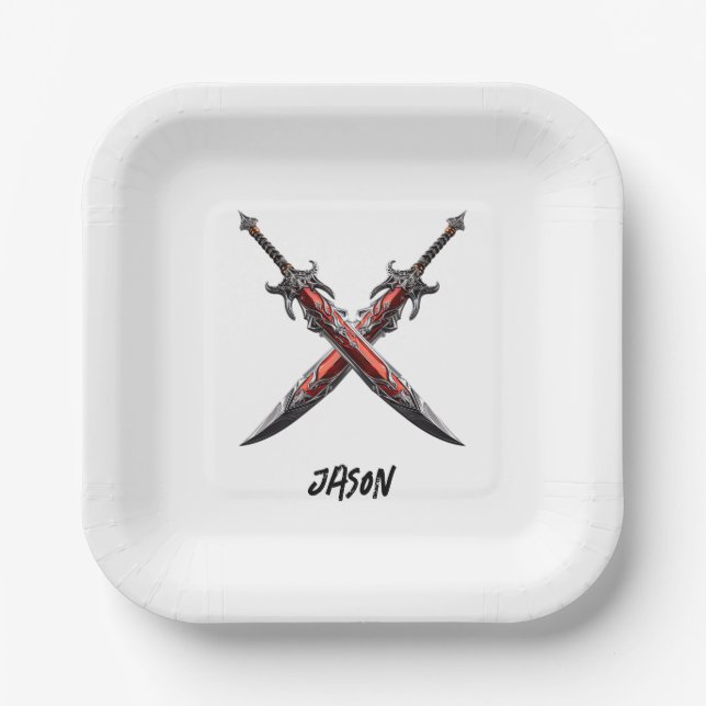Personalized Sword Birthday Party  Paper Plates (Front)