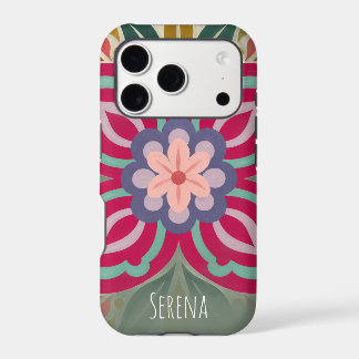 Personalized Symmetrical Folk-Art Floral Medallion iPhone 17 Pro Case