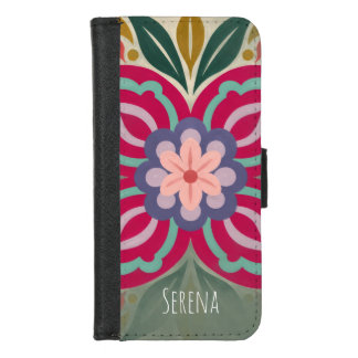 Personalized Symmetrical Folk-Art Floral Medallion iPhone 8/7 Wallet Case