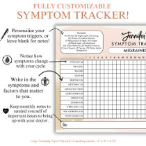 Personalized Symptom Tracker for Migraines Paper Pad