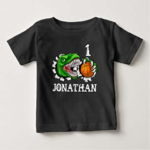 Personalized T-Rex Basketball 1st Birthday Dino Baby T-Shirt
