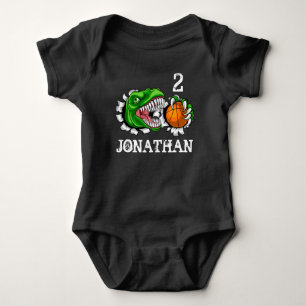 Personalized T-Rex Basketball 2nd Birthday Dino Baby Bodysuit