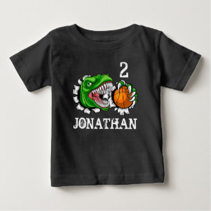 Personalized T-Rex Basketball 2nd Birthday Dino Baby T-Shirt