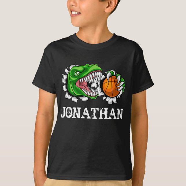 Personalized T-Rex Basketball Dinosaur  T-Shirt (Front)
