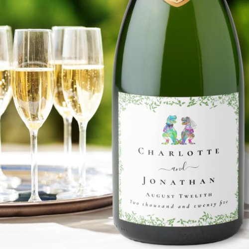 Personalized T-Rex Bride & Groom Dinosaur Wedding Sparkling Wine Label