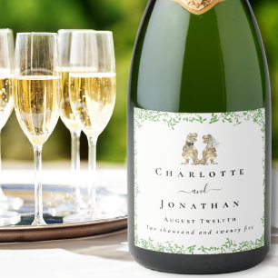 Personalized T-Rex Bride & Groom Dinosaur Wedding Sparkling Wine Label