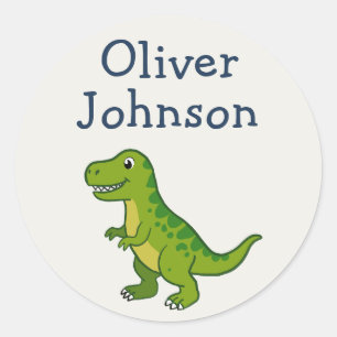 Personalized T-Rex Cute Dinosaur Name Kid's Classic Round Sticker