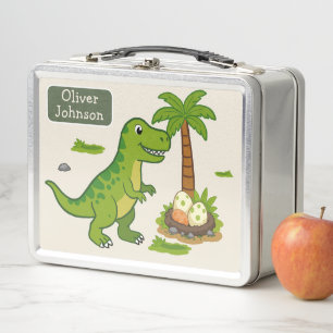 Personalized T-Rex Cute Dinosaur School Metal Lunch Box
