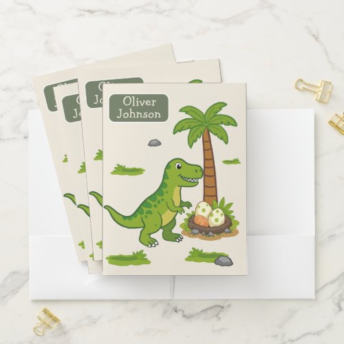 Personalized T-Rex Cute Dinosaur School Pocket Folder
