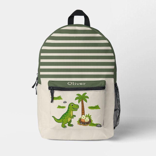 Personalized T-Rex Cute Dinosaur School Printed Backpack (Front)