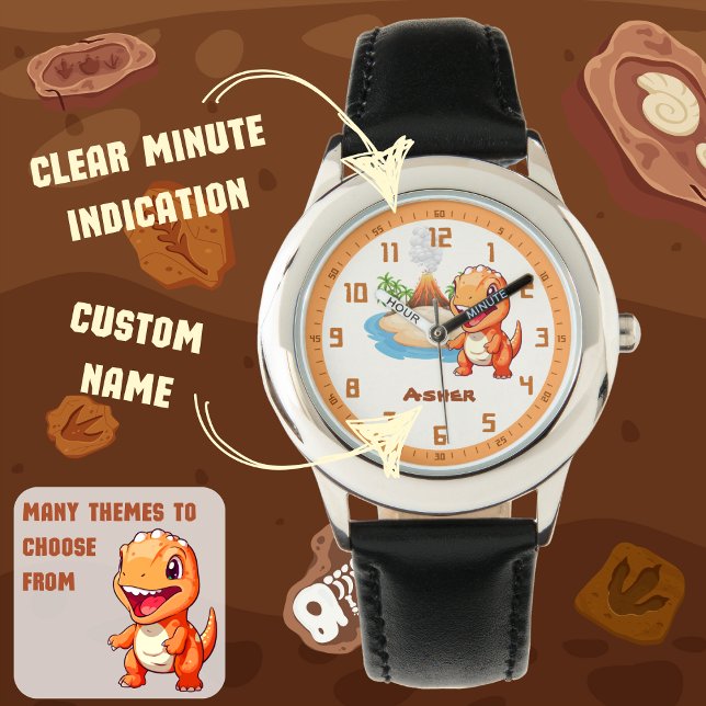 Personalized T-Rex Dino Kids Learn to Tell Time Watch (Creator Uploaded)