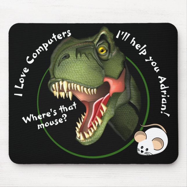 Personalized T-Rex Dinosaur and Little Mouse Mouse Pad (Front)