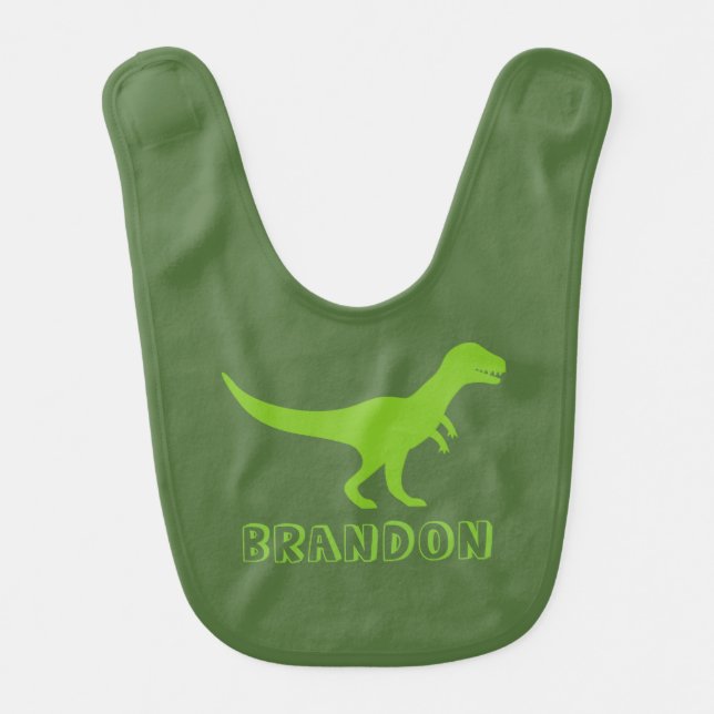 Personalized T rex dinosaur baby bib for newborn (Front)