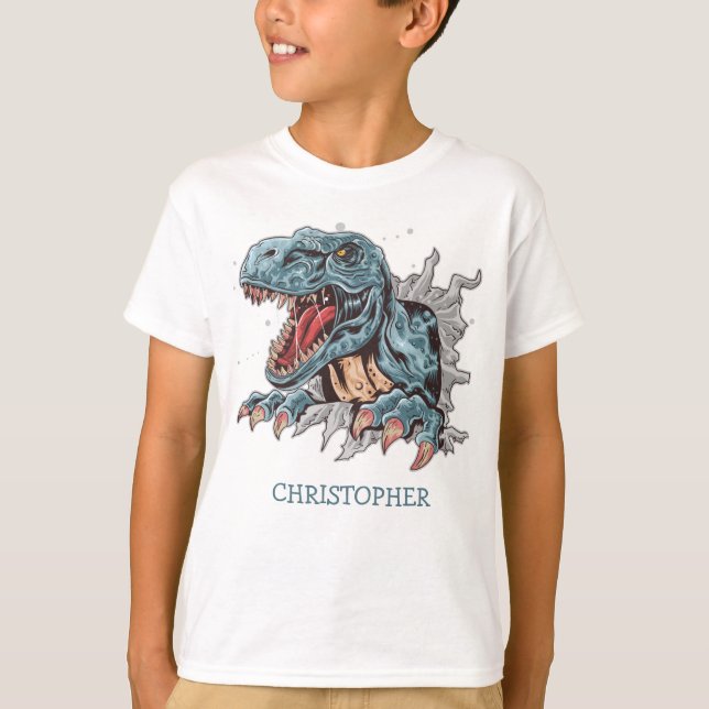 Personalized t-rex dinosaur boy birthday gift T-Shirt (Front)