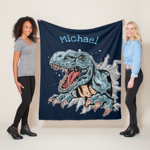 Personalized T_Rex dinosaur fleece blanket