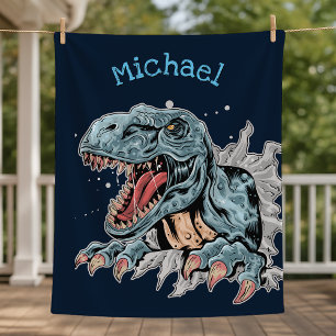 Personalized T-Rex dinosaur fleece blanket