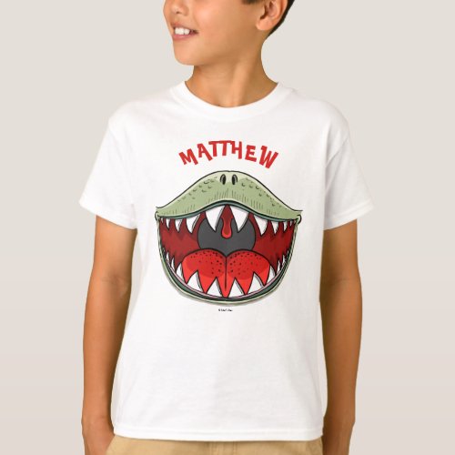 Personalized T_rex Dinosaur Green Mouth Kids Name T_Shirt