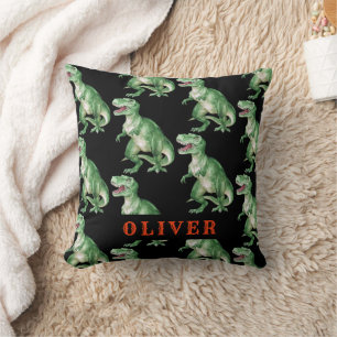 Personalized T Rex Dinosaur Pattern Watercolor Throw Pillow