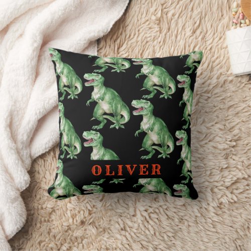 Personalized T Rex Dinosaur Pattern Watercolor  Throw Pillow