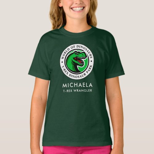 Personalized T_Rex Dinosaur Wrangler Girls T_Shirt