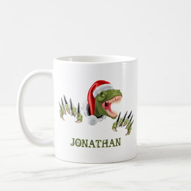 Personalized T-Rex Santa Claus Dinosaur  Coffee Mug (Left)