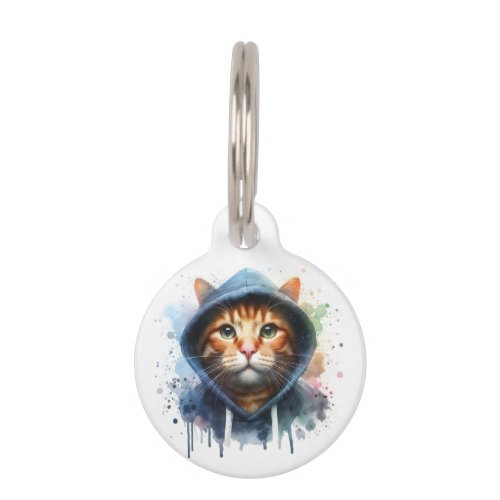 Personalized Tabby Cat Blue Hoodie Splatter Art Pet ID Tag