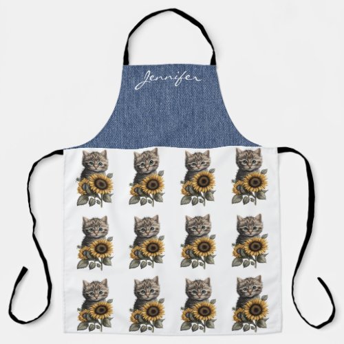 Personalized Tabby Cat Flower All_Over Print Apron