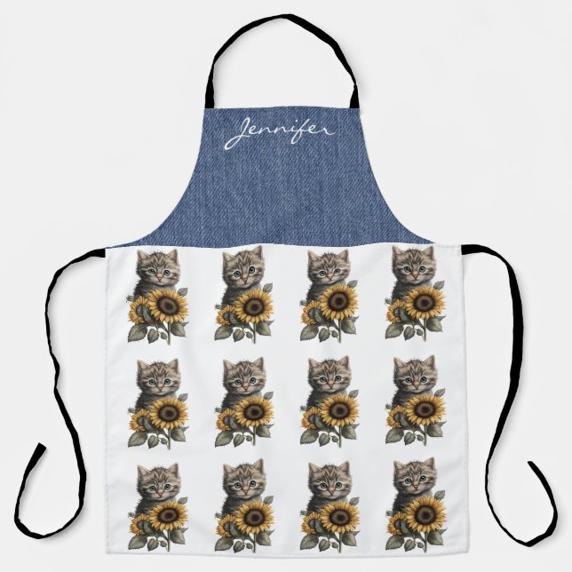 Personalized Tabby Cat Flower All-Over Print Apron (Front)