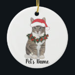 Personalized Tabby Cat (Grey) Ceramic Ornament<br><div class="desc">Make the nice list this year with an ornament of your favorite tabby cat elf! For the sweetest gifts,  pair it with a matching art print or another item from my collection!</div>