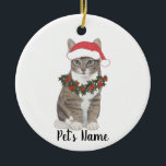 Personalized Tabby Cat (Grey) Ceramic Ornament<br><div class="desc">Make the nice list this year with an ornament of your favorite tabby cat elf! For the sweetest gifts,  pair it with a matching art print or another item from my collection!</div>