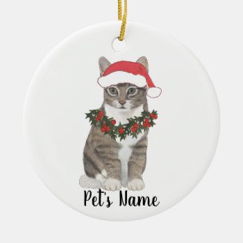 Personalized Tabby Cat (grey) Ceramic Ornament by ThePrintsPrincess at Zazzle