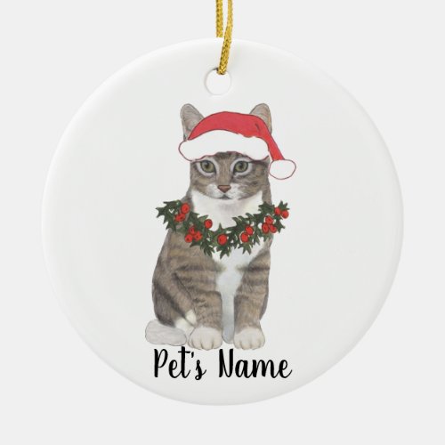 Personalized Tabby Cat Grey Ceramic Ornament