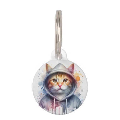 Personalized Tabby Cat in a Hoodie Splatter Art Pet ID Tag