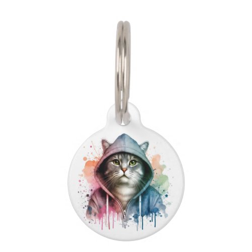 Personalized Tabby Cat in Hoodie Splatter Art Dog Pet ID Tag