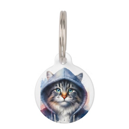 Personalized Tabby Cat in Hoodie Splatter Artwork  Pet ID Tag
