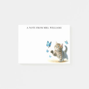 Personalized Tabby Cat Kitten with Butterflies Post-it Notes
