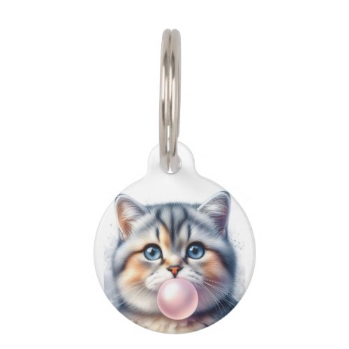 Personalized Tabby Kitty Cat Blowing Bubble Gum  Pet ID Tag