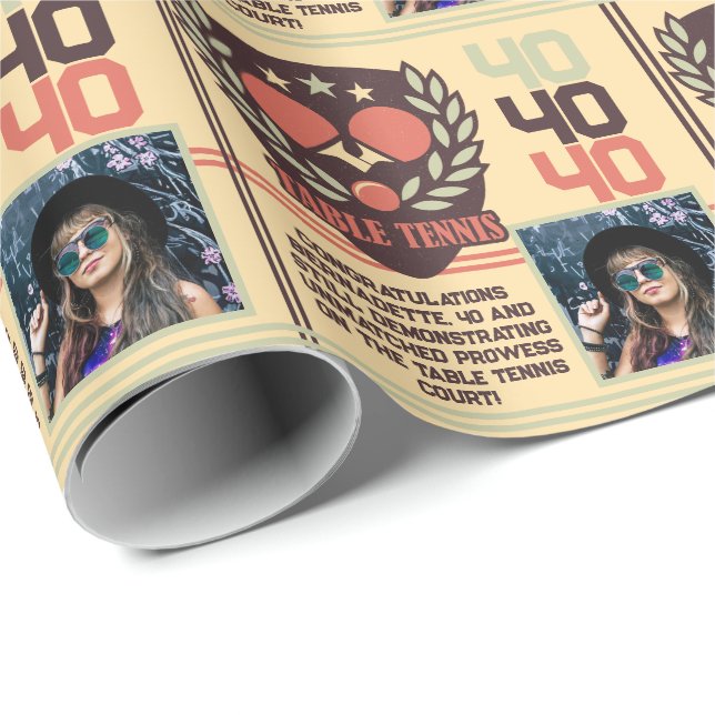 Personalized Table Tennis Name Photo Age Birthday Wrapping Paper (Roll Corner)