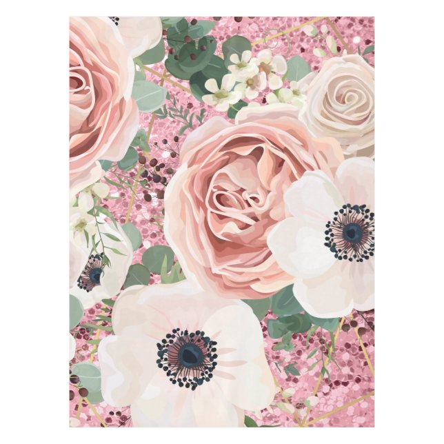 Personalized Tablecloth Geometric Garden Rose Glit (Front)