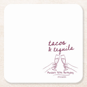 Personalized Tacos and Tequila Birthday Napkins Square Paper Coaster