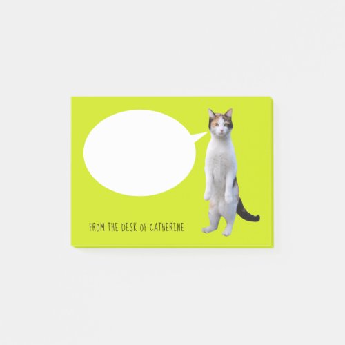 Personalized Talking Cat Lime Green Post_it Notes