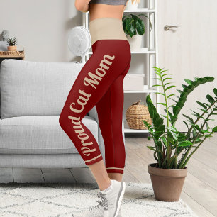 Personalized Tan Deep Red Vintage Retro Classic Capri Leggings