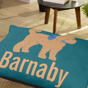 Personalized Tan Doodle Dog Dark Blue Green Pillow