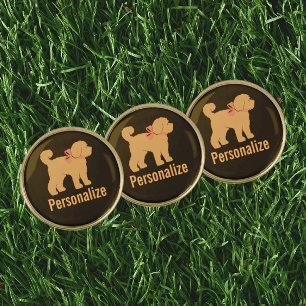 Personalized Tan Doodle Dog on Black Golf Ball Marker