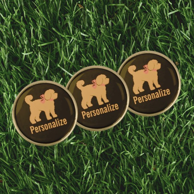 Personalized Tan Doodle Dog on Black Golf Ball Marker (Personalize for a thoughtful gift!)