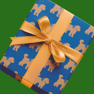 Personalized Tan Doodle Dog Royal Blue Wrapping Paper